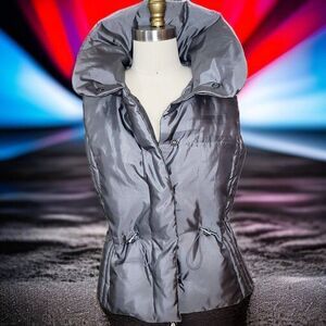 Ann Taylor LOFT Shiny Puffer Vest Jacket with High Collar